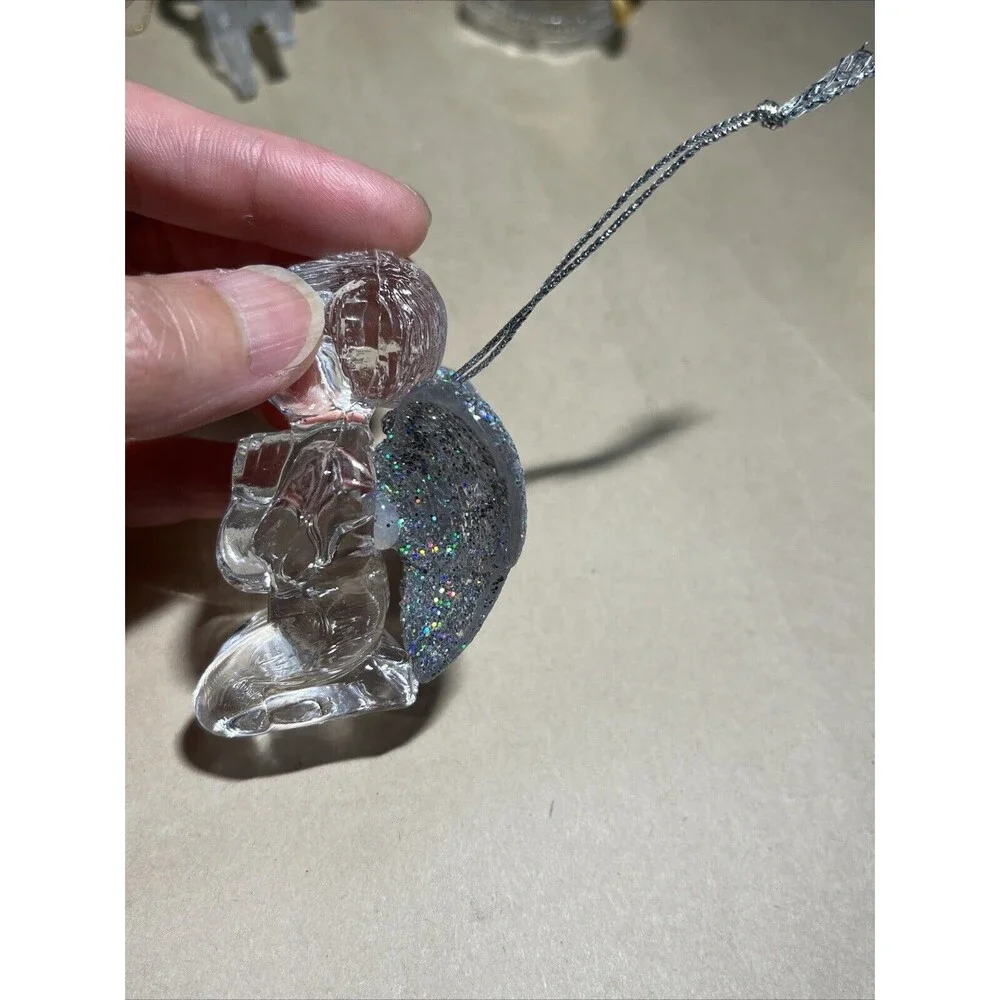 VTG Lot Of 5 Crystal Acrylic Angle Cherub Horse W/ Instrument Christmas Ornament